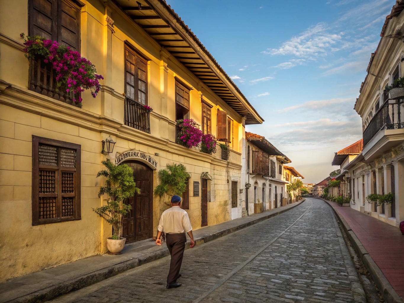 Historic cobblestone street of Calle Crisologo lined with heritage houses