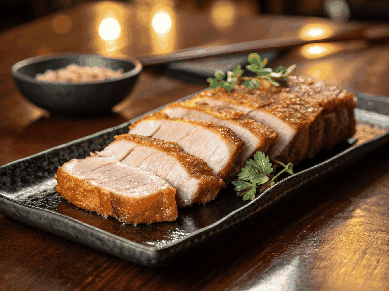 Golden crispy fried Ilocos bagnet pork slices served on a platter