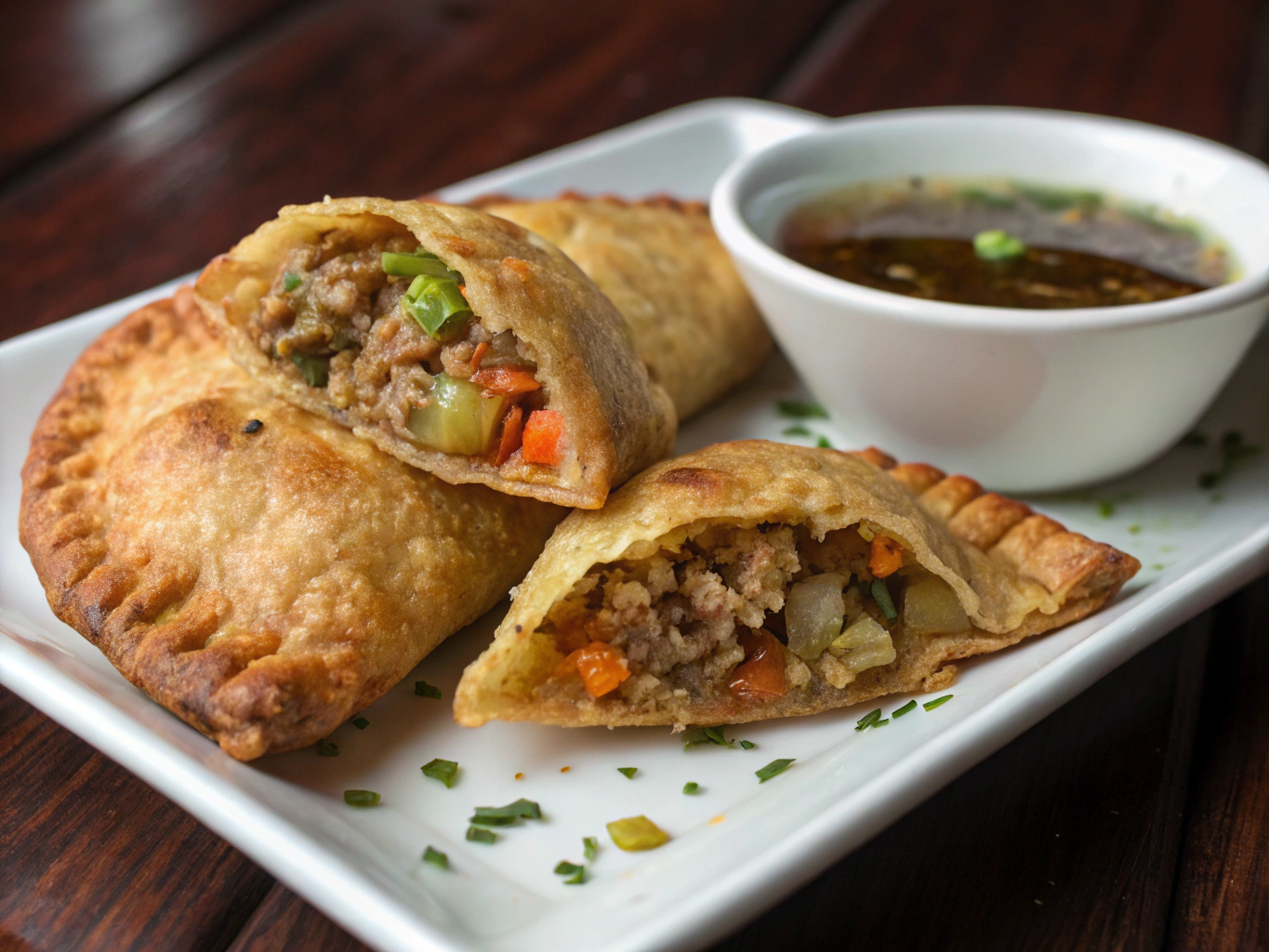 Crispy orange Vigan empanada served with spiced vinegar dip