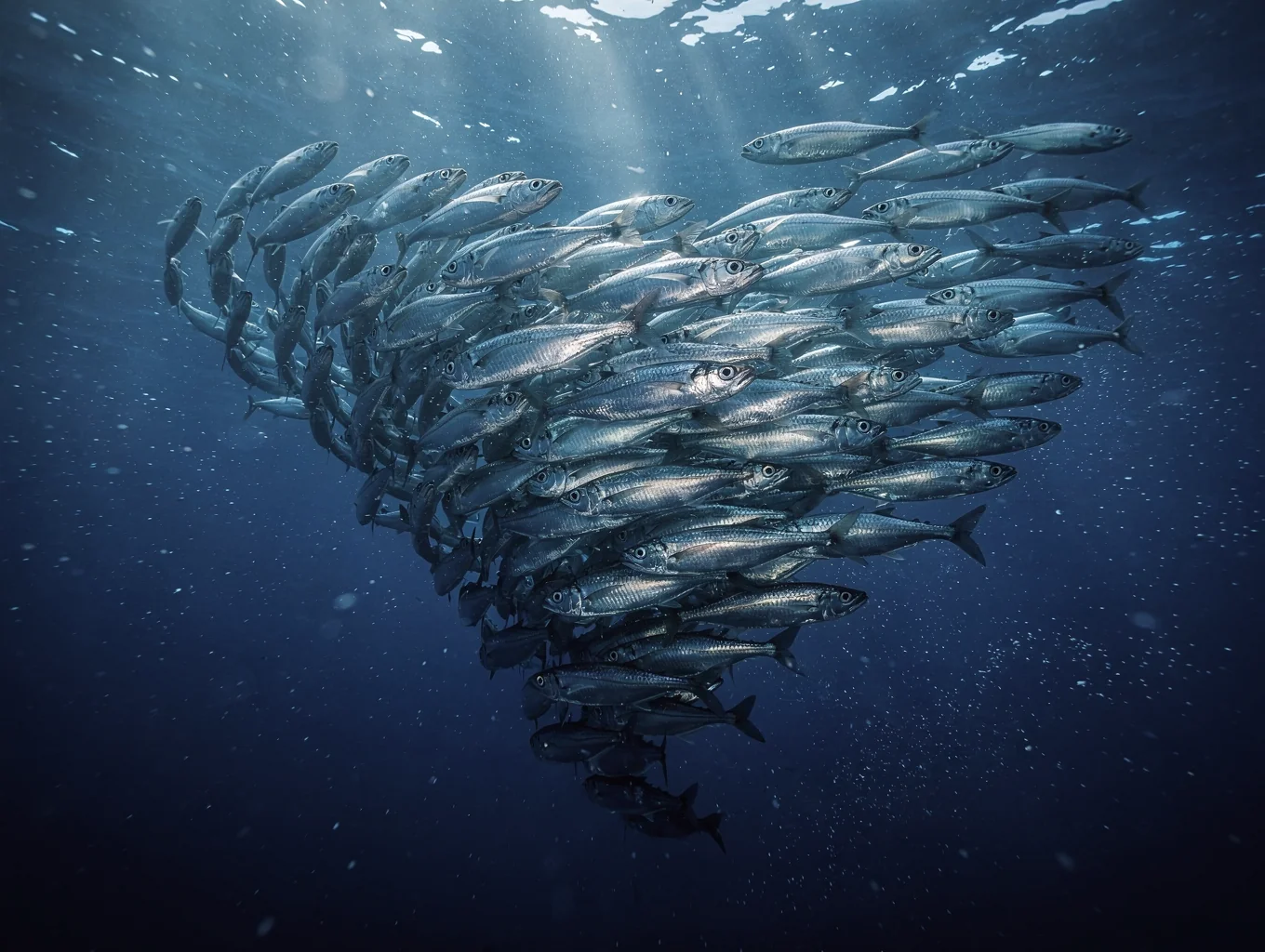Massive school of sardines swimming in clear blue waters in Moalboal