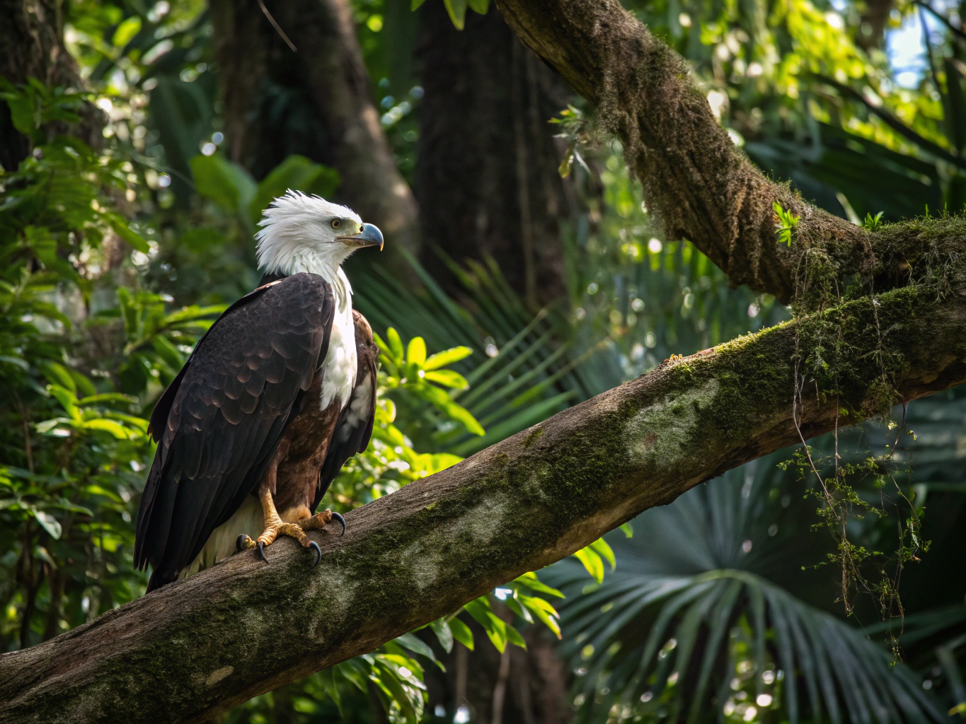 Majestic Philippine Eagle resting in a conservation sanctuary habitat