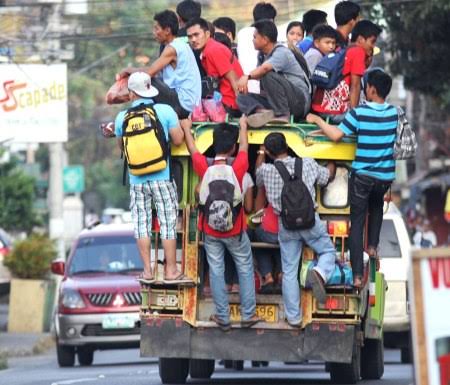 Crowded jeepney seating layout