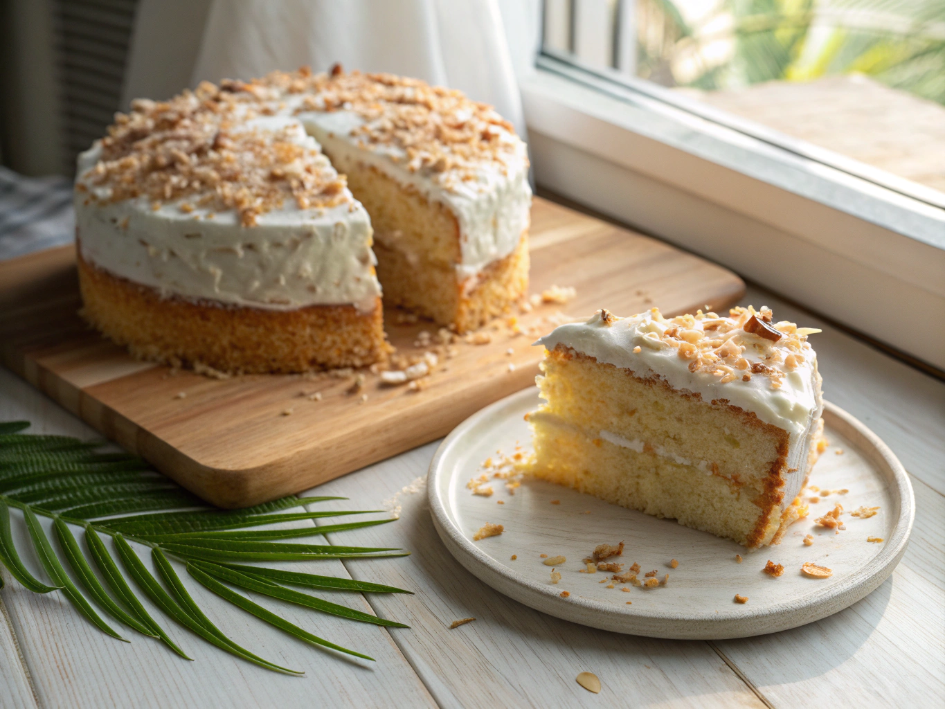 Freshly baked golden brown Palawan cassava cake slice